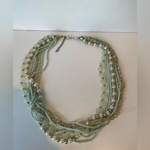Whisper of the Sea" Multi-Strand Statement Necklace in turquoise pearl silver